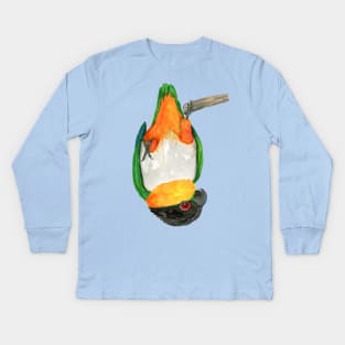 A black headed caique hanging upside down Kids Long Sleeve T-Shirt